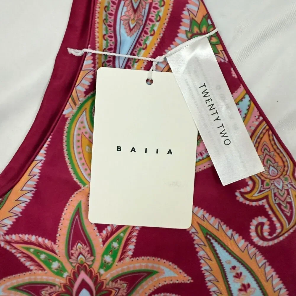 NWT Baiia Paisley Sangria Pink Reversible One Shoulder Bikini Top Swimsuit US 18